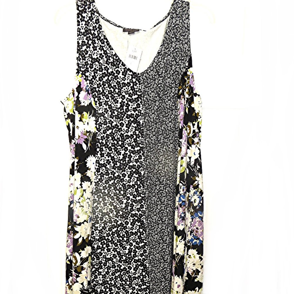 NWT $109 J.Jill Black Spring Floral Sleeveless Stretch Dress Large